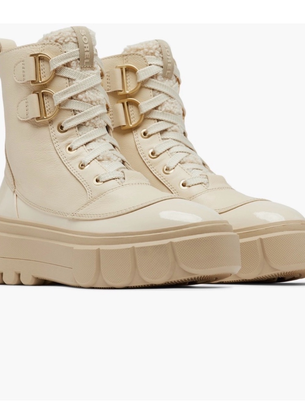 Sorel Women's Cream Lace-Up Platform Boots with Gold Hardware